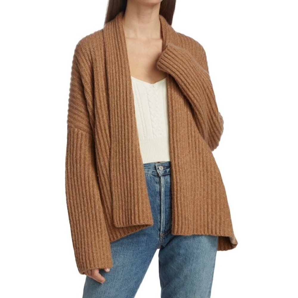 💕NAADAM💕 Cashmere Fisherman Shawl Cardigan ~ Ginger Brown XL NWT